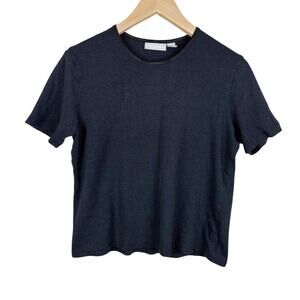 Vtg Y2K Nordstrom Ribbed Knit Short Sleeve Top Gray Womens Size M Made in USA